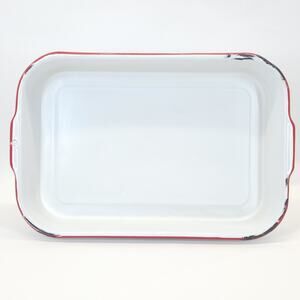 VTG Enamelware Pan Rectangle Red Trim July 4th Americana Primitive Chippy 17x11